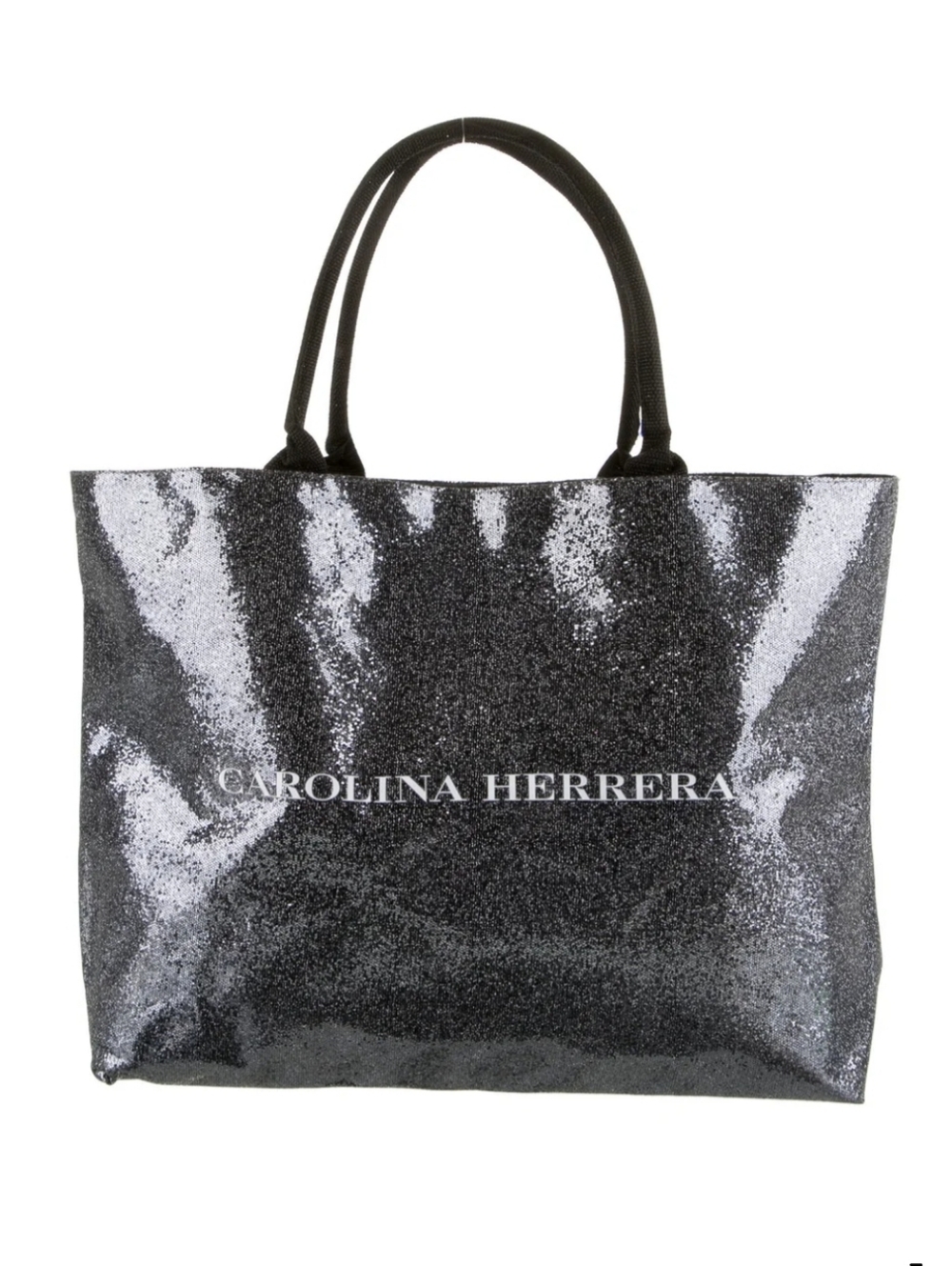 Carolina Herrera Black Glitter Logo Tote Bag
